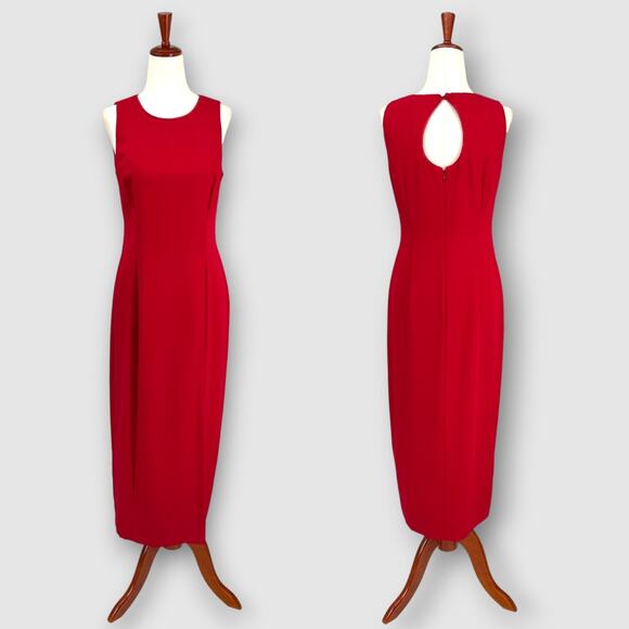 Vintage Dresses & Skirts - Vintage Liz Claiborne Red Sleeveless Sheath Midi Dress Keyhole Back Size 6